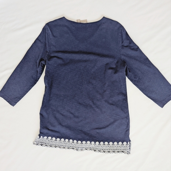 Chico's Long Navy Tunic with White Embroidery Cotton, Women's Size 1 (Medium) - Picture 4 of 12